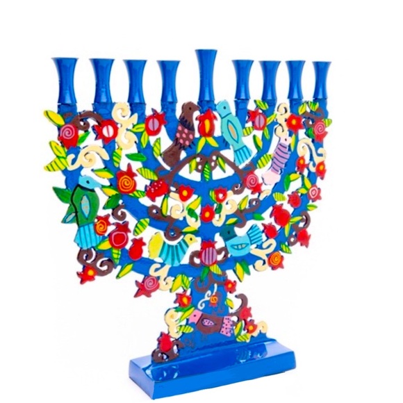 Laser Cut Hanukkah Menorah - Pomegranates + Birds, Cobalt Blue - Picture 9 of 10